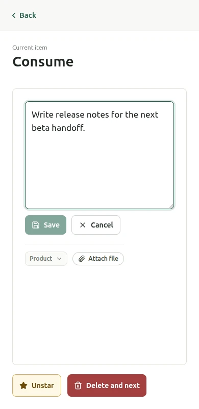 The Consume panel, reading and editing a single capture